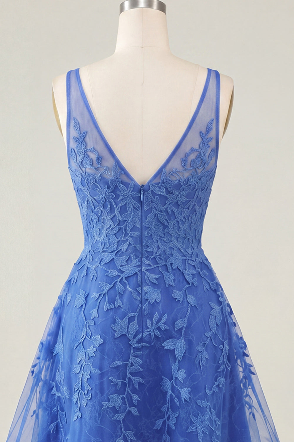 V-Neck A Line Lace Appliqued Pink Short Homecoming Dress