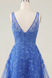 V-Neck A Line Lace Appliqued Pink Short Homecoming Dress