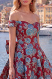 Black A Line Off the Shoulder Floral Short Homecoming Dress with Bow