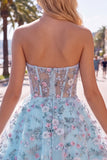 Sweetheart A Line Green Short Corset Homecoming Dress with 3D Flowers
