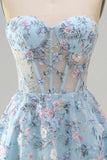 Sweetheart A Line Green Short Corset Homecoming Dress with 3D Flowers
