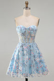 Sweetheart A Line Green Short Corset Homecoming Dress with 3D Flowers