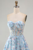 Sweetheart A Line Green Short Corset Homecoming Dress with 3D Flowers
