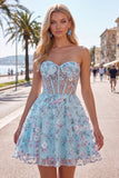 Sweetheart A Line Green Short Corset Homecoming Dress with 3D Flowers