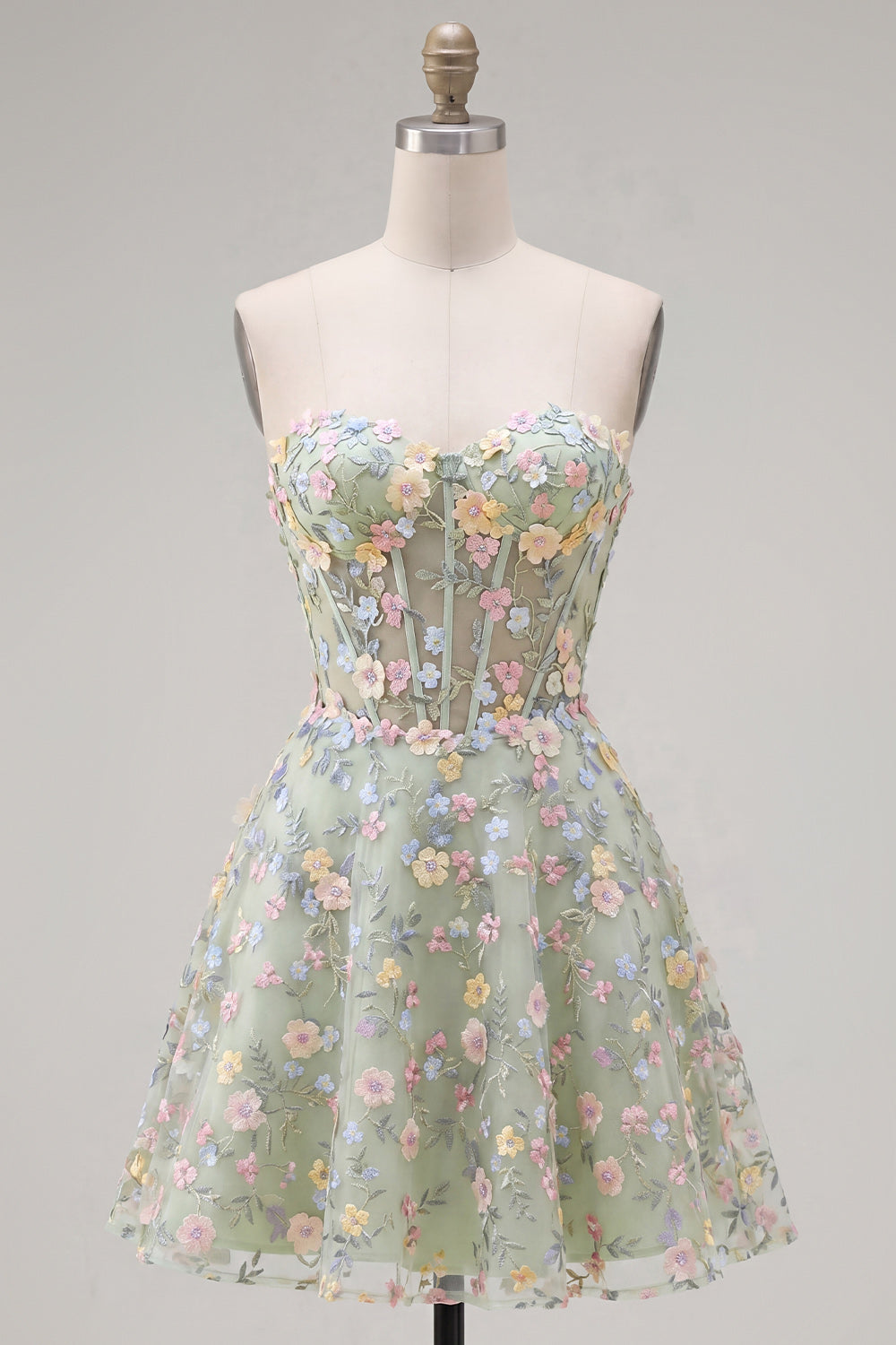 Sweetheart A Line Green Short Corset Homecoming Dress with 3D Flowers