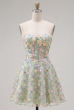 Sweetheart A Line Green Short Corset Homecoming Dress with 3D Flowers