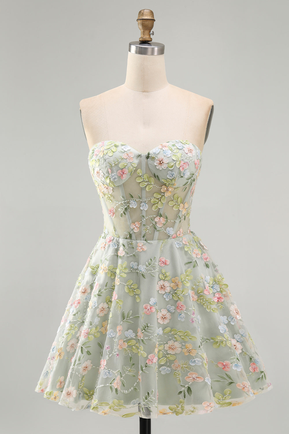 Sweetheart A Line Green Short Corset Homecoming Dress with 3D Flowers