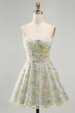 Sweetheart A Line Green Short Corset Homecoming Dress with 3D Flowers