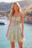 Sweetheart A Line Green Short Corset Homecoming Dress with 3D Flowers