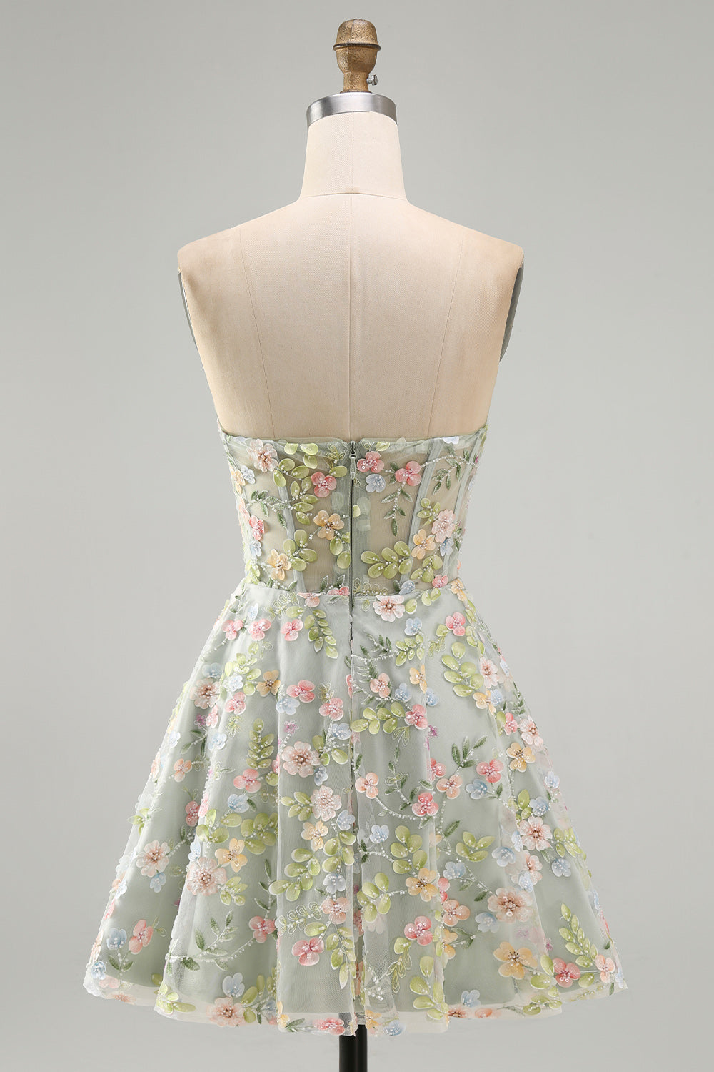 Sweetheart A Line Green Short Corset Homecoming Dress with 3D Flowers