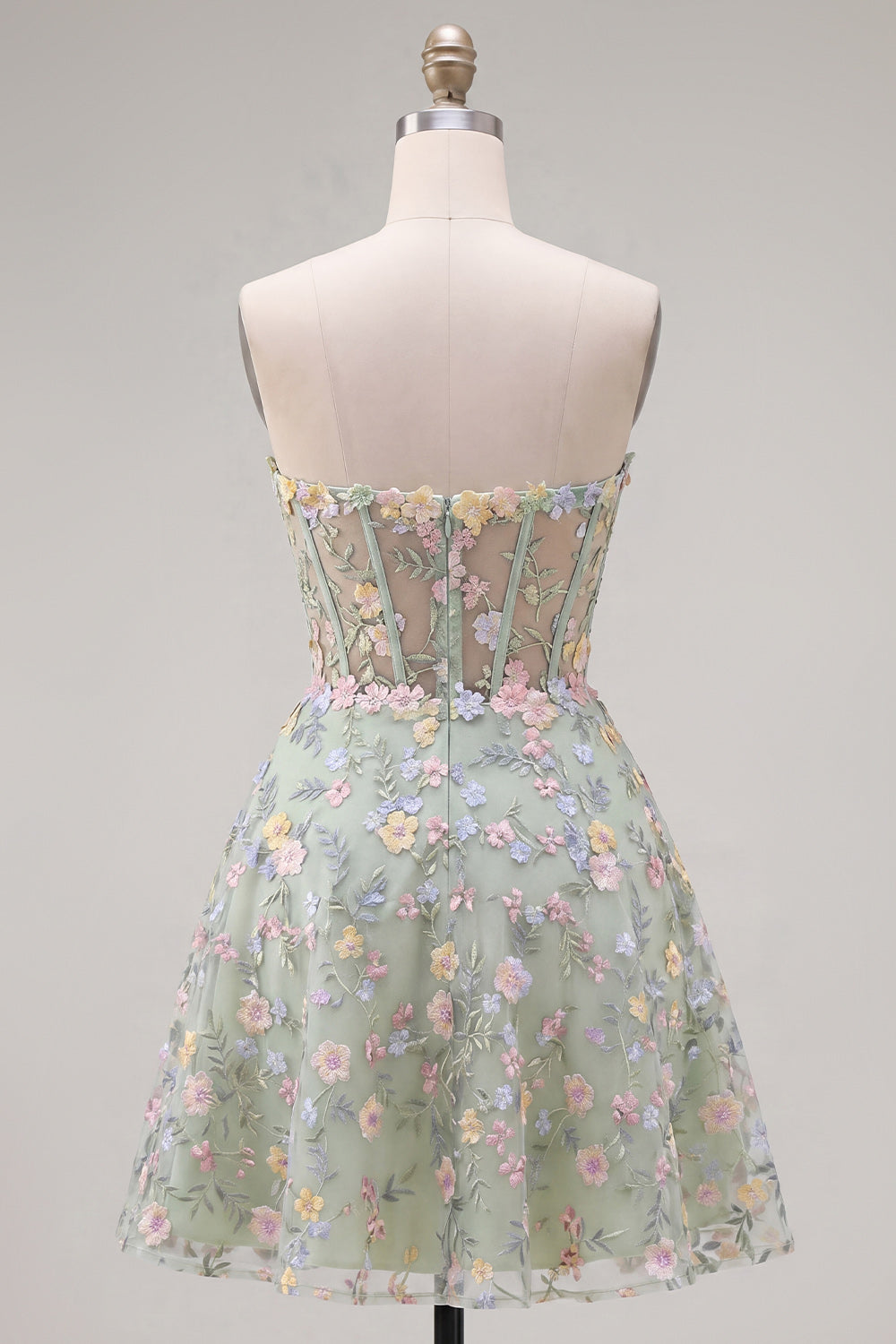 Sweetheart A Line Green Short Corset Homecoming Dress with 3D Flowers