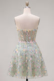 Sweetheart A Line Green Short Corset Homecoming Dress with 3D Flowers