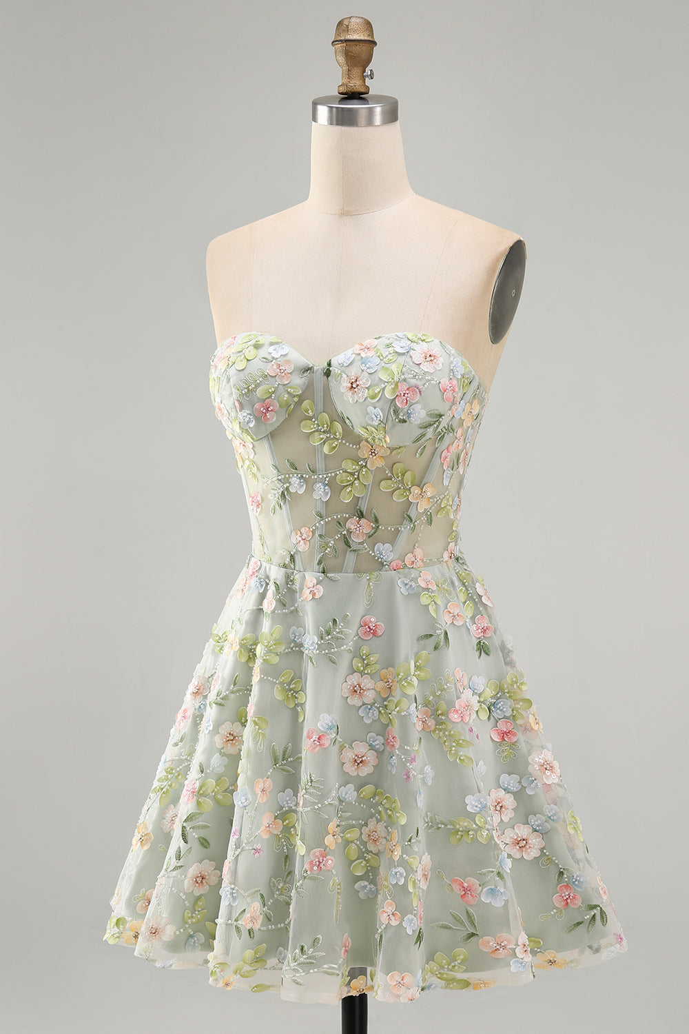 Sweetheart A Line Green Short Corset Homecoming Dress with 3D Flowers