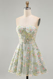 Sweetheart A Line Green Short Corset Homecoming Dress with 3D Flowers