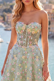 Sweetheart A Line Green Short Corset Homecoming Dress with 3D Flowers