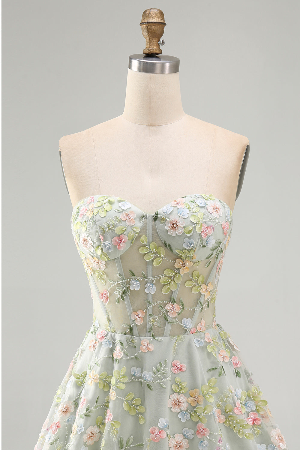 Sweetheart A Line Green Short Corset Homecoming Dress with 3D Flowers