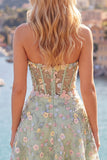 Sweetheart A Line Green Short Corset Homecoming Dress with 3D Flowers