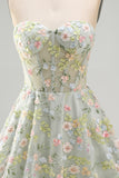 Sweetheart A Line Green Short Corset Homecoming Dress with 3D Flowers
