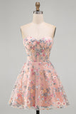 Sweetheart A Line Green Short Corset Homecoming Dress with 3D Flowers