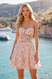 Sweetheart A Line Green Short Corset Homecoming Dress with 3D Flowers