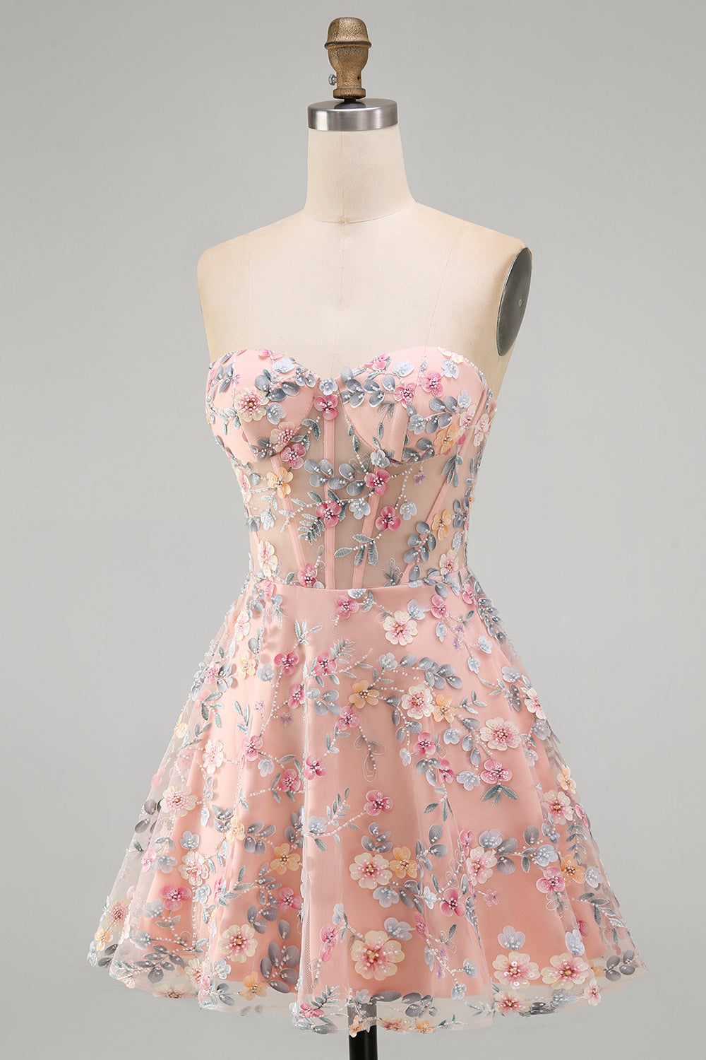 Sweetheart A Line Green Short Corset Homecoming Dress with 3D Flowers