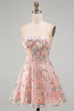 Sweetheart A Line Green Short Corset Homecoming Dress with 3D Flowers