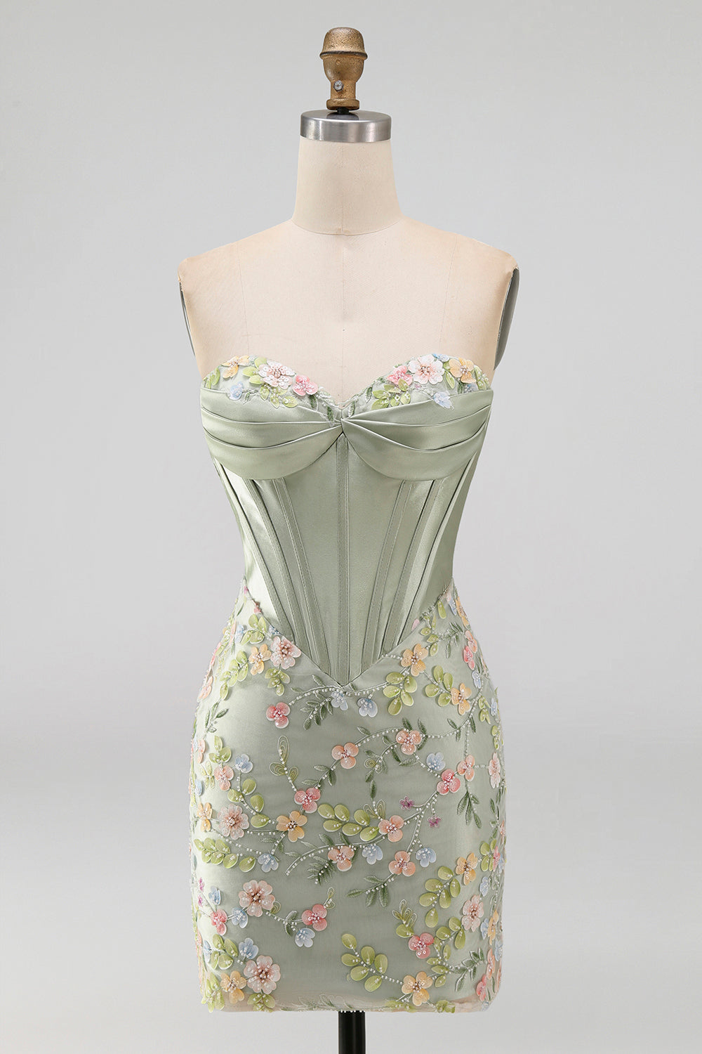 Floral Sweetheart Tight Pink Short Corset Homecoming Dress
