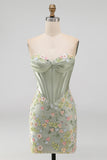 Floral Sweetheart Tight Pink Short Corset Homecoming Dress