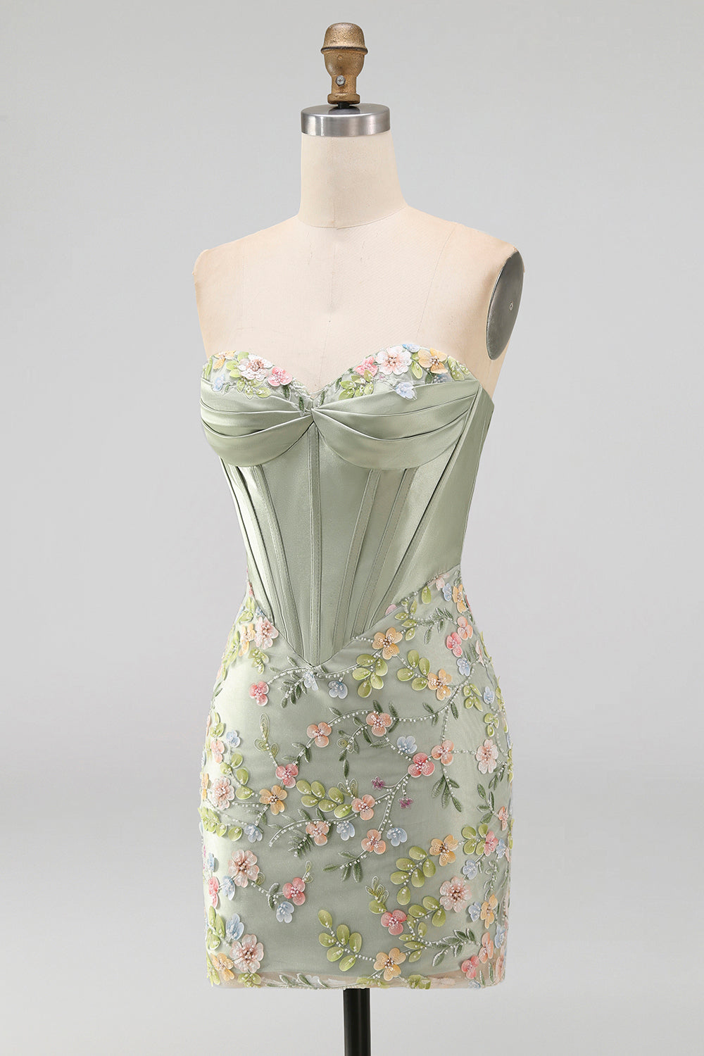 Floral Sweetheart Tight Pink Short Corset Homecoming Dress