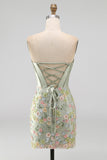 Floral Sweetheart Tight Pink Short Corset Homecoming Dress