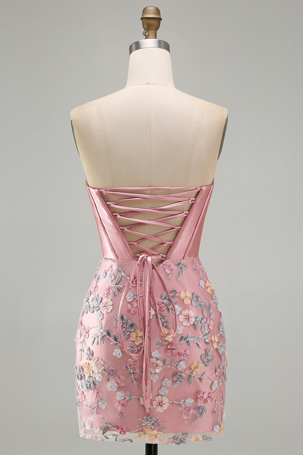 Floral Sweetheart Tight Pink Short Corset Homecoming Dress