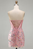Floral Sweetheart Tight Pink Short Corset Homecoming Dress