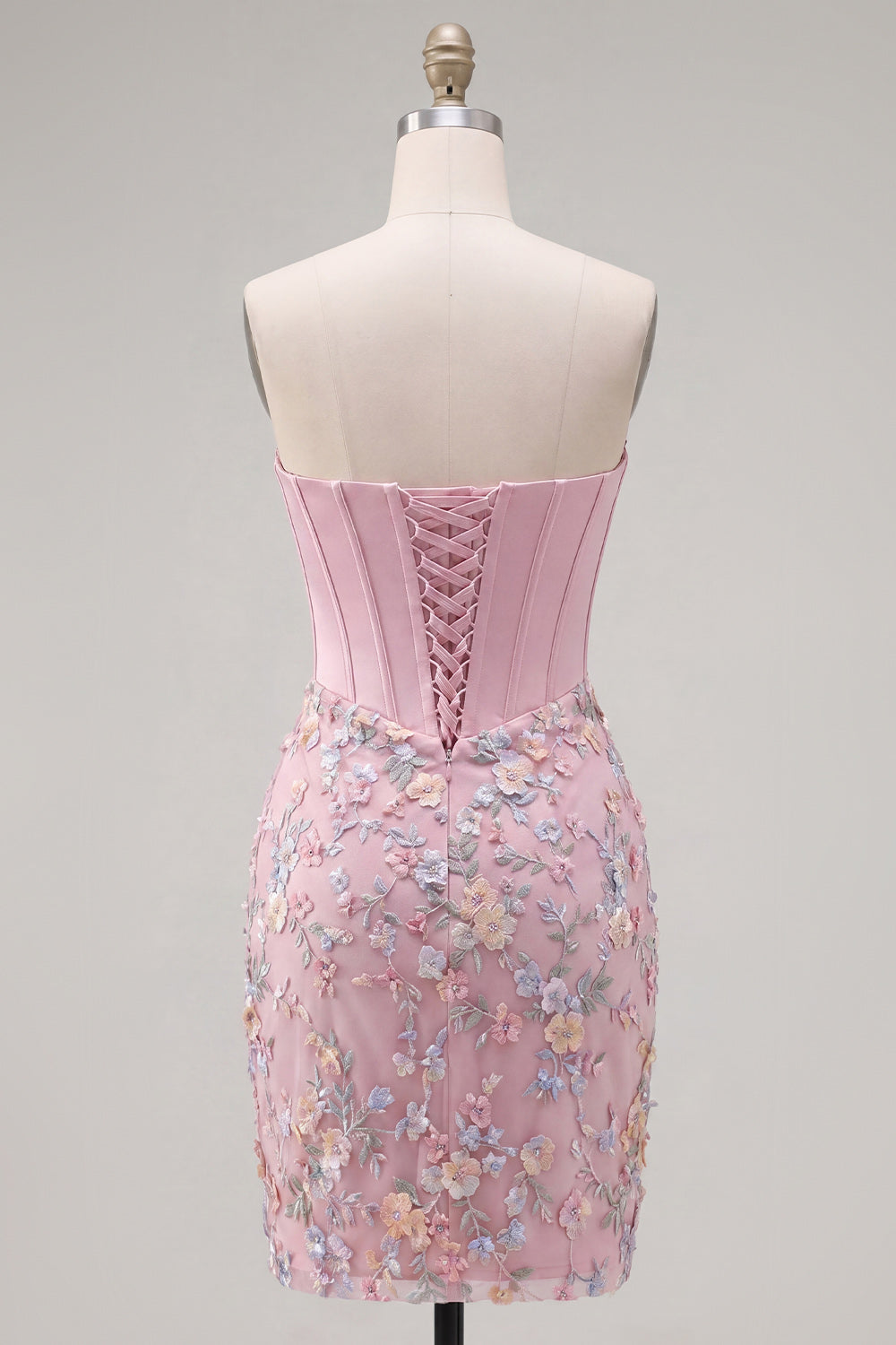 Floral Sweetheart Tight Pink Short Corset Homecoming Dress