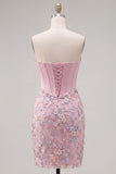 Floral Sweetheart Tight Pink Short Corset Homecoming Dress