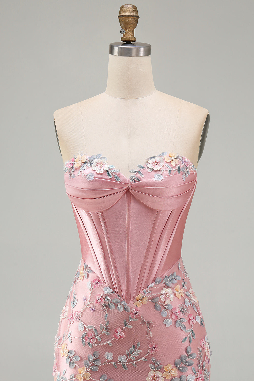 Floral Sweetheart Tight Pink Short Corset Homecoming Dress