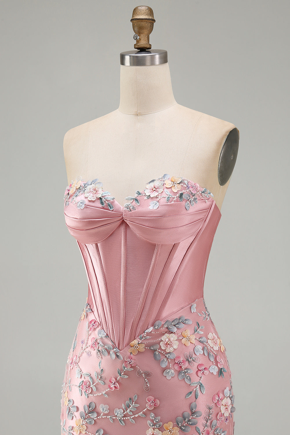 Floral Sweetheart Tight Pink Short Corset Homecoming Dress