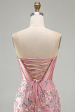 Floral Sweetheart Tight Pink Short Corset Homecoming Dress