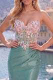 Strapless Tight Blue Ruched Short Corset Homecoming Dress with 3D Flowers
