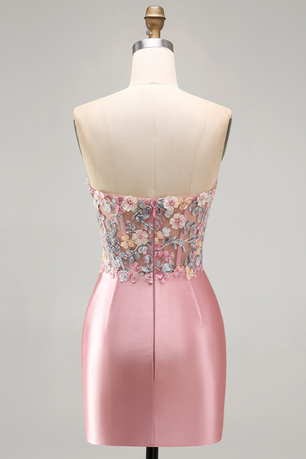 Strapless Tight Blue Ruched Short Corset Homecoming Dress with 3D Flowers