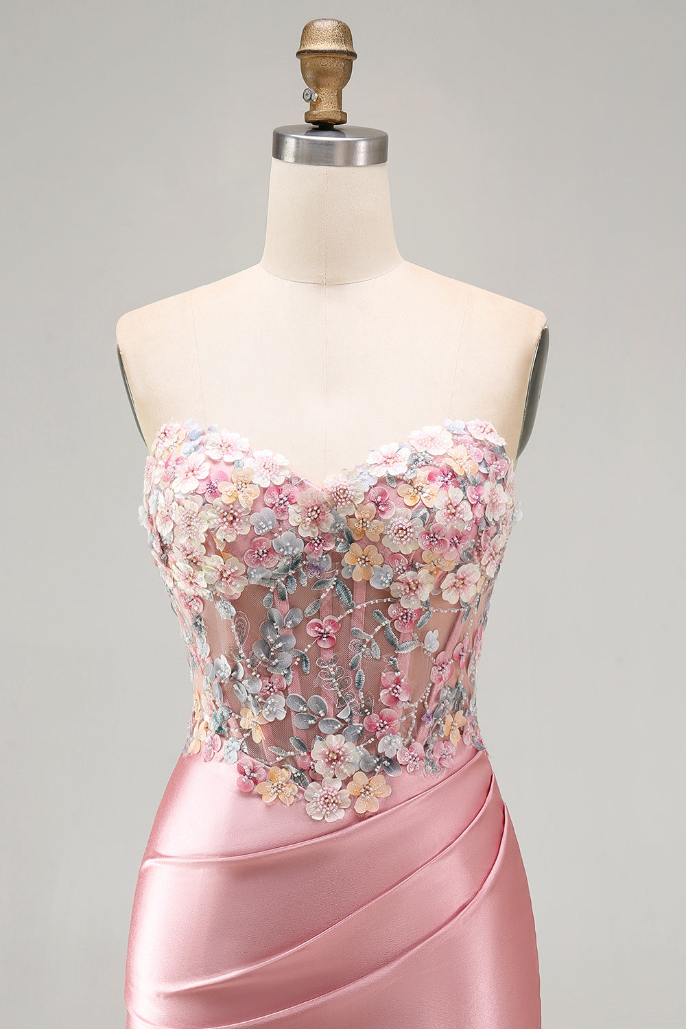 Strapless Tight Blue Ruched Short Corset Homecoming Dress with 3D Flowers