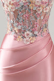 Strapless Tight Blue Ruched Short Corset Homecoming Dress with 3D Flowers