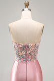 Strapless Tight Blue Ruched Short Corset Homecoming Dress with 3D Flowers