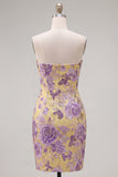 Strapless Tight Jacquard Blue Short Homecoming Dress with Bow