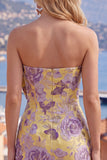 Strapless Tight Jacquard Blue Short Homecoming Dress with Bow