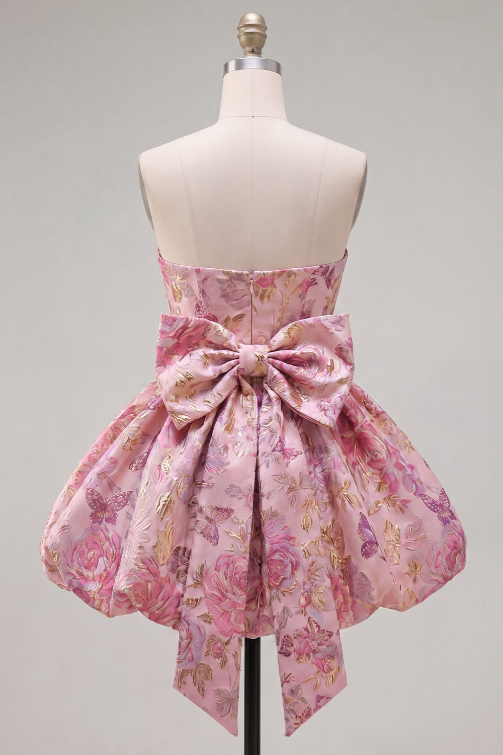 Strapless A Line Jacquard Fuchsia Short Homecoming Dress with Bow