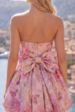 Strapless A Line Jacquard Fuchsia Short Homecoming Dress with Bow