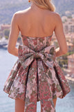 Strapless A Line Jacquard Fuchsia Short Homecoming Dress with Bow