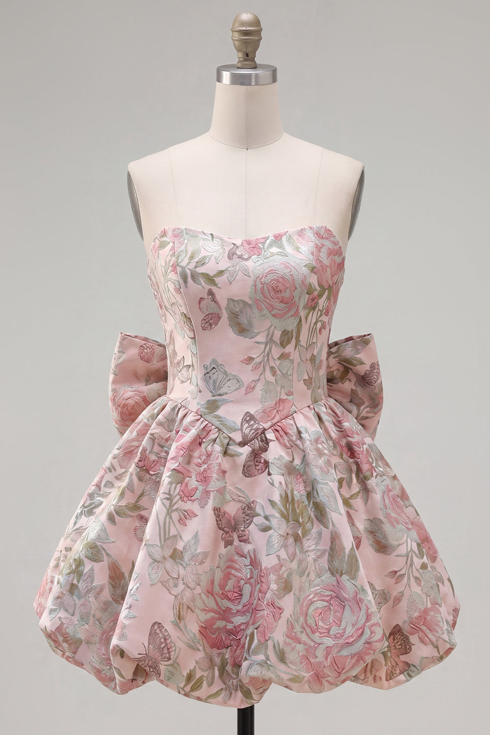 Strapless A Line Jacquard Fuchsia Short Homecoming Dress with Bow