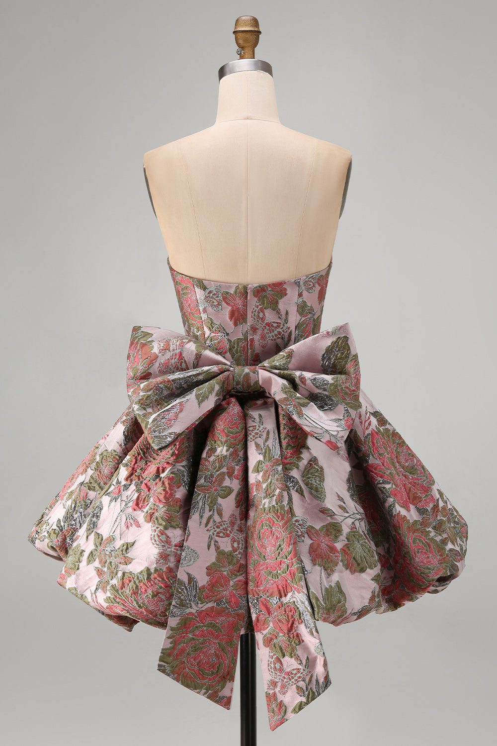 Strapless A Line Jacquard Fuchsia Short Homecoming Dress with Bow