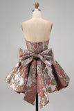 Strapless A Line Jacquard Fuchsia Short Homecoming Dress with Bow